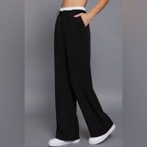 Contrast Waist Band Straight Long Pants